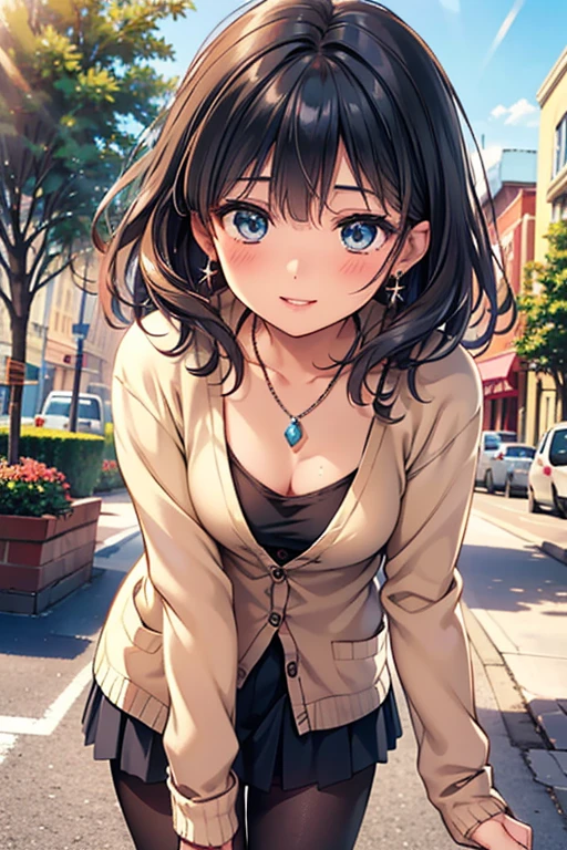 #Basics A girl is posing for a photo, (((One Girl))), (((Baby Face:1.4)) + ((cute:1.4)) + ((15 years old))),
break
#Clothing Accessories
((Red Long Flared Skirt)) + ((Black camisole)) + ((Cream sheer cardigan:1.4)) + (Black Pantyhose) + (Blue sneakers),
(red gem earrings), (Silver Necklace),
break
#Features
((Black Hair:1.2)) + ((Oblique bangs + Very long side bangs)) + ((Medium Hair : Short Hair + Wavy Hair + Hair curled outside)),
((Droopy eyes:1.4, Big eyes:1.2), blue eyes), (Small breasts:1.2), (Neutral facial features),
break
#background environment
((noon, Sunlit sidewalk in downtown + street tree)),
#Facial Expression Pose
(smile, blush), (Dynamic Pose),
#composition
(Face the camera), ((Character Focus), (Angle from the front), (Cowboy Shot)),
break
#Body parts elements
(Slim figure),
(Symmetrical facial features),
(Detailed Hair, Beautiful Hair, Shiny Hair),
(double eyelid, Long eyelashes, Thin eyebrows:0.5, Thin eyebrows:0.5),
(Expression of fine eyes, Beautiful and delicate eyes, Sparkling eyes, Eye Reflexes, Glitter Eyeliner),
(Human Ear),
(Beautiful Nose, Thin Nose),
(Glossy Lips, Beautiful Lips, Thick lips),
(Detailed skin, Textured skin, Beautiful Skin, Oily skin),
break
#Quality Image Quality Common
(((Highest quality)), ((masterpiece:1.3)), ((Very detailed))), ((Ultra-high resolution)), ((16K, 1080P)), ((Full HD)),
(Anatomically correct), (Realistic), (3DCG), (Oil painting),
((comics, anime)), (CG illustration), (RAW Photos),