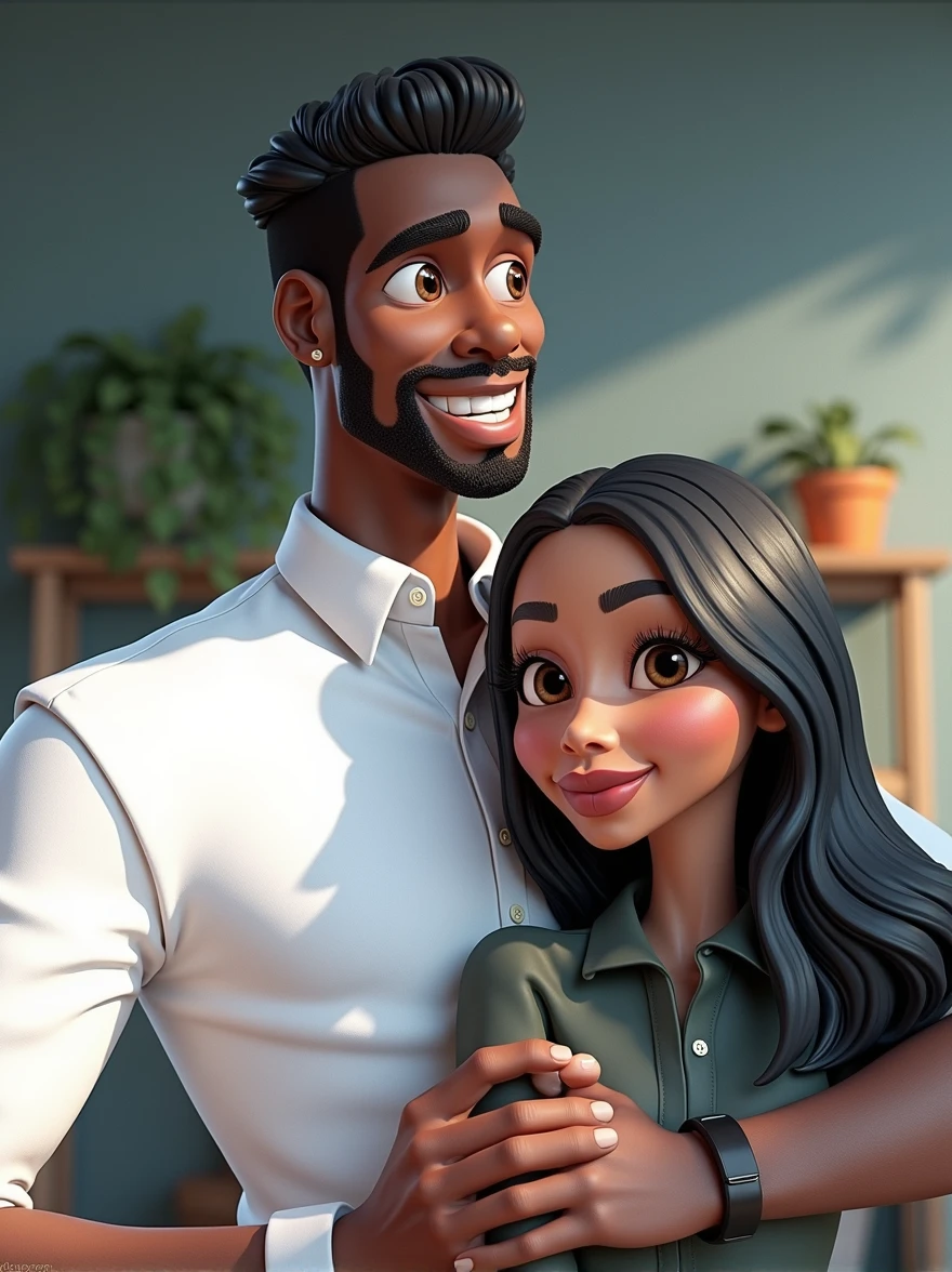 Cartoon character of a black man and woman and shirt, animation character, Stylized character, animation style rendering, stylized 3D, Arnold Maya rendering, stylized 3D rendering, toon render screenshot, 3D Character, 3D Character, Stylized 3D Rendering, 3D Character Rendering, Cartoon Character, Closeup Character, Character Pose, (Pixar Style) (Master Part:1.2) (Bokeh) (Best Quality) (Detailed Skin) (Detailed Texture ) (8K) (clay) (cinematic lighting) (sharp focus