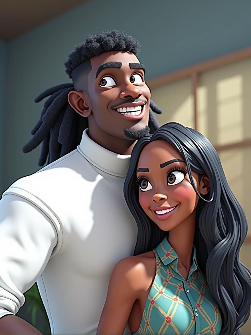 Cartoon character of a black man and woman and shirt, animation character, Stylized character, animation style rendering, stylized 3D, Arnold Maya rendering, stylized 3D rendering, toon render screenshot, 3D Character, 3D Character, Stylized 3D Rendering, 3D Character Rendering, Cartoon Character, Closeup Character, Character Pose, (Pixar Style) (Master Part:1.2) (Bokeh) (Best Quality) (Detailed Skin) (Detailed Texture ) (8K) (clay) (cinematic lighting) (sharp focus