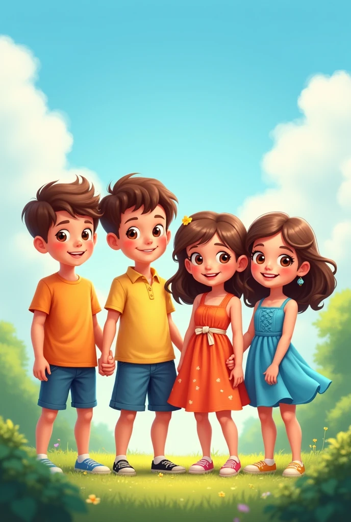 2 boy with 2 girl standing