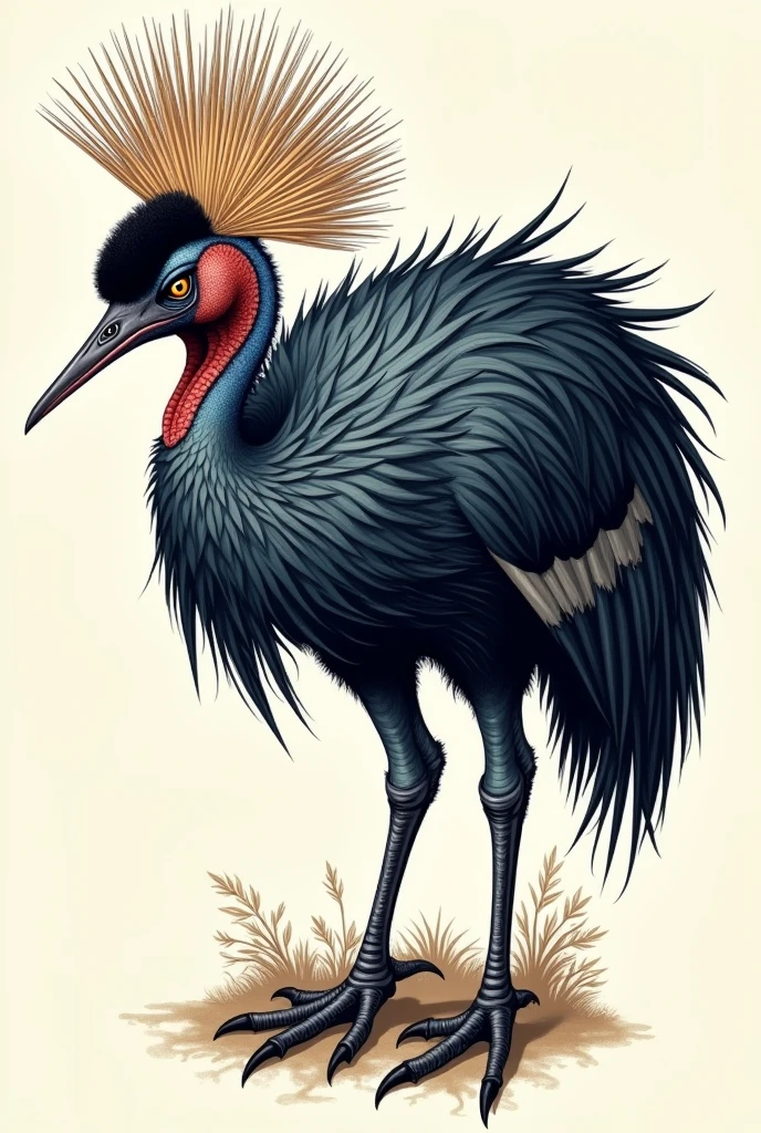 Make the cassowary bird in a tattoo design with emphasis on the details of its face and open beak as if it were going to attack.
