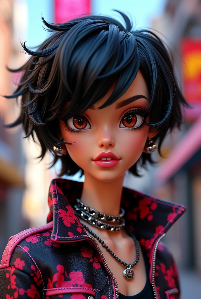 Create a light-skinned, black-haired male bratz
