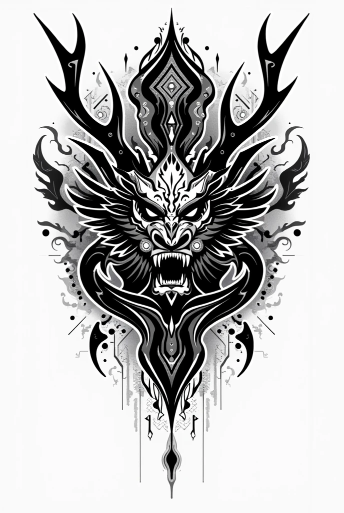 Tribal design for tshirt stamp, with an oriental touch, black and white.