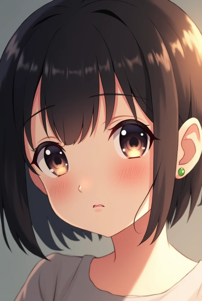 Screenshot of spyxfamily creates a girl with short dark brown hair to the shoulders with only the face and having round earrings