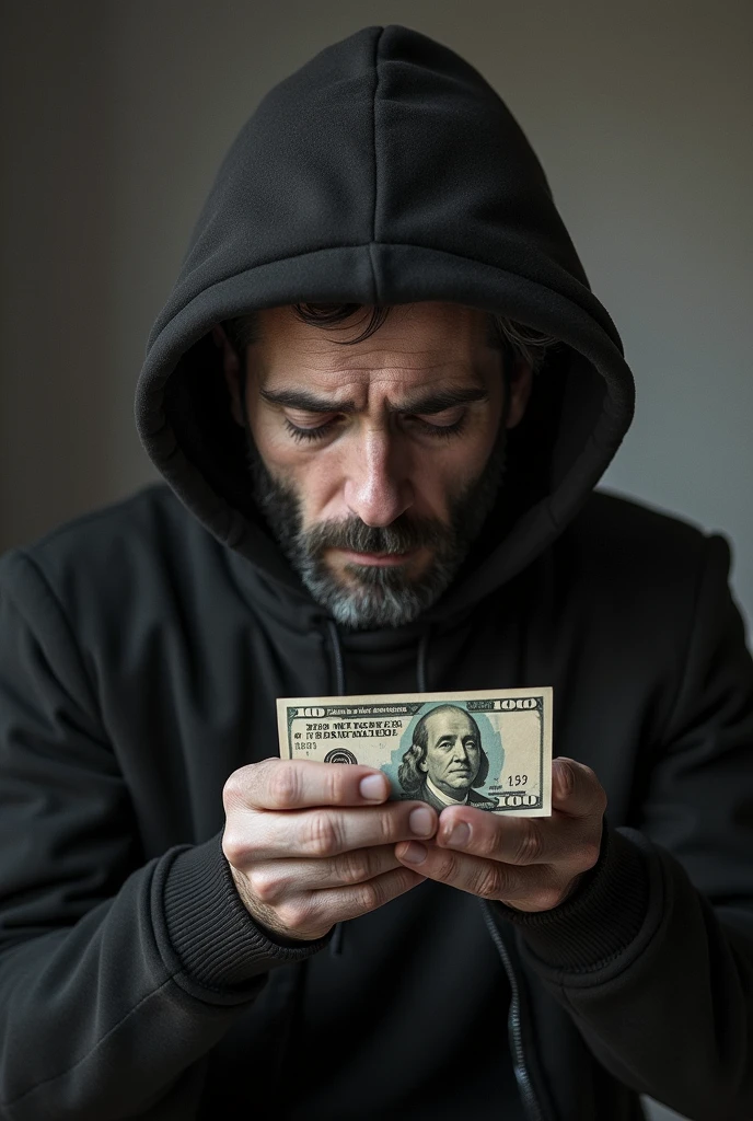 Sad man without money