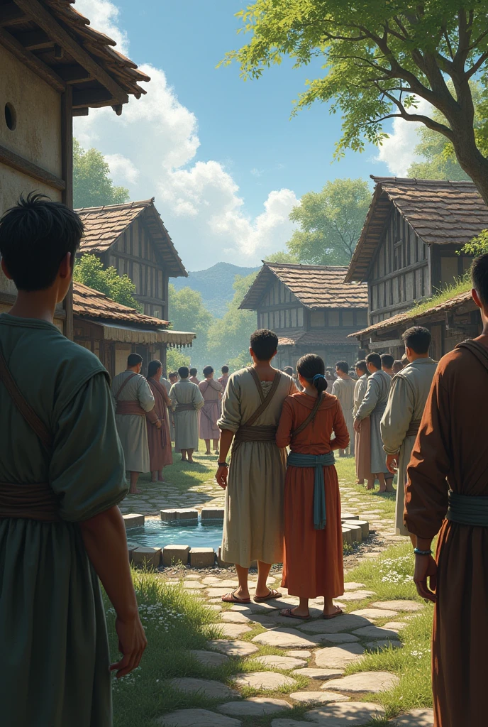 The morning after the confrontation, the village looks peaceful again. The well is still there, but it’s now sealed with heavy stones. The family, though shaken, is reunited, standing together with relief on their faces. The villagers look on, hopeful but cautious.