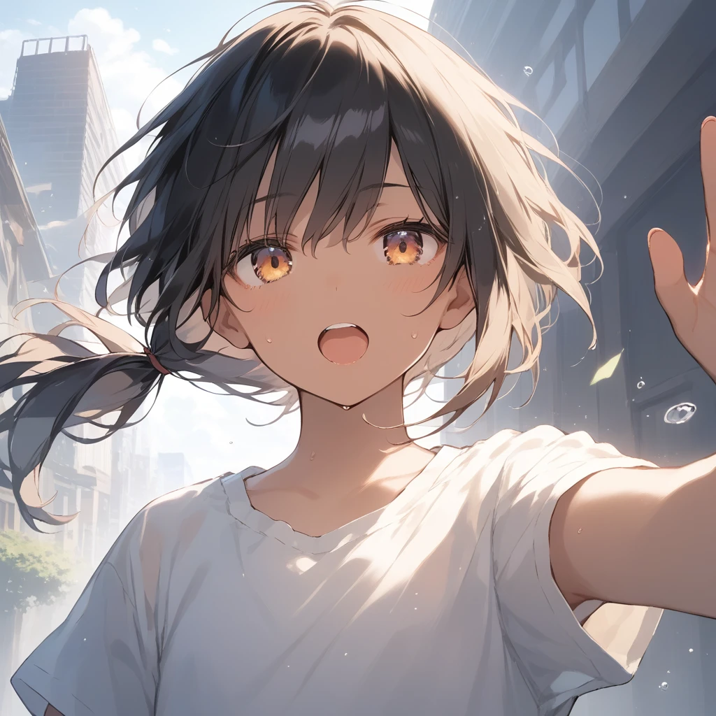 score_9, score_8_up, score_7_up, source_anime, best quality, masterpiece, official art, absurdres, highres, ultra-detailed,waifu2x,Collection: Slice of Life,break,1girl, tomboy, dark-skinned female, short hair, low ponytail, flat chest, beautiful detailed eyes, shorts, sweat, open mouth, (yawn:0.3), sleepily, outdoors, wind,break,(clear line illustration:1.2), super detailed skin,very high resolution, very aesthetic, Best sexual lighting powered by famous artist, 8k, cute picture,beauty illustration,photoshop_(medium),,(Detailed Lighting),best anime 8k konachan wallpaper, pixiv contest winner,