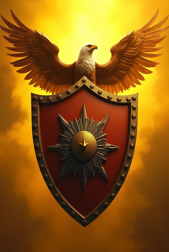 create a team shield with the name watchmen of truth and place an eagle on the shield with a strong yellow light in the background