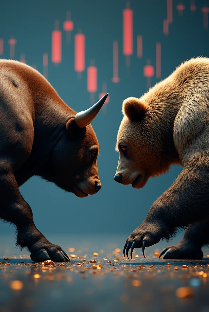 Creates an image of a bull and a bear facing each other, with a binary chart in the background and the words DuploWin