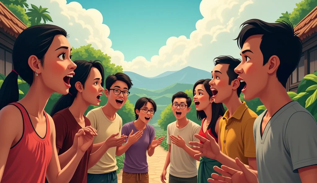 10 Khmer peoples yell to each other