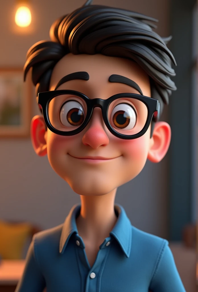Cartoon character of a man in black glasses and blue shirt, animation character, stylized character, animation style rendering, 3d stylized, Arnold Maya rendering, Stylized 3D rendering, toon render screenshot, 3d character, 3d character, Stylized 3D rendering, 3D character rendering, cartoon character, Personagem de close up, character posing, (Pixar-style) (master part:1.2) (bokeh) (best qualityer) (skin detailed) (detailed texture) (8k) (Argilla) (cinematic lighting) (sharp focus