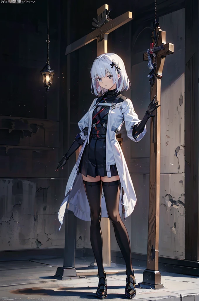 Highest quality,masterpiece,Ultra-high resolution, Very detailed, 8k,(Beautiful woman),一人のBeautiful woman,((Crucifixion)),cross,(execution),((incontinence:1.5)),(Peeをして股間が濡れている),Pee,Peeing,Scared,torture,slave,((crossにCrucifixionにされた女性:1.5)),(がPeeをしている:1.7)