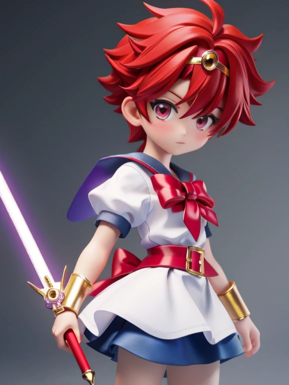 Magical giel、、Young girl、、height: 130cm、Short Hair、Shortcuts、boyish、Circlet、Character portrait、spats、ホットpants、pants、Magical Girl Costume、Red clothes、Red Hair、Red eyes、Magic wand、Fighting gloves on hands
