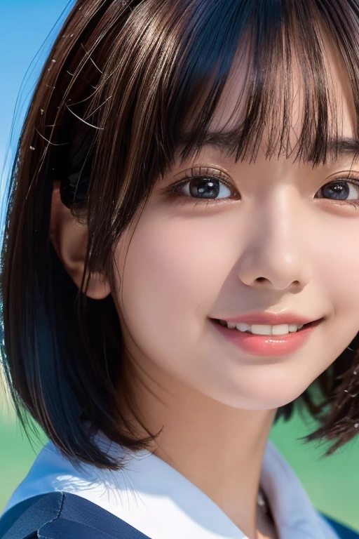 ((masterpiece, Highest quality, High resolution)), 1 Japanese girl, (Realistic: 1.4), Great face, , smile、Glossy lips、short hair, (Beautiful Hair:1.5),Sailor suit、Selfie with smartphone、School classroom, Side angle, Highly detailed CG composite 8K wallpaper, High resolutionのRAWカラー写真, Professional photography, Light, BackLight, dream-like, impressive, Written boundary depth, (Face close-up:1.3)