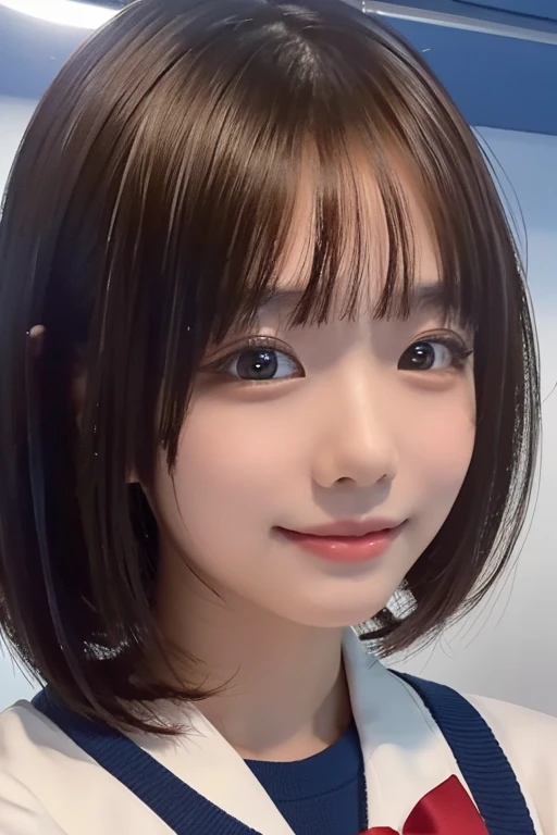 ((masterpiece, Highest quality, High resolution)), 1 Japanese girl, (Realistic: 1.4), Great face, 15 years old, smile、Glossy lips、short hair, (Beautiful Hair:1.5),Sailor suit、Selfie with smartphone、School classroom, Side angle, Highly detailed CG composite 8K wallpaper, High resolutionのRAWカラー写真, Professional photography, Light, BackLight, dream-like, impressive, Written boundary depth, (Face close-up:1.3)