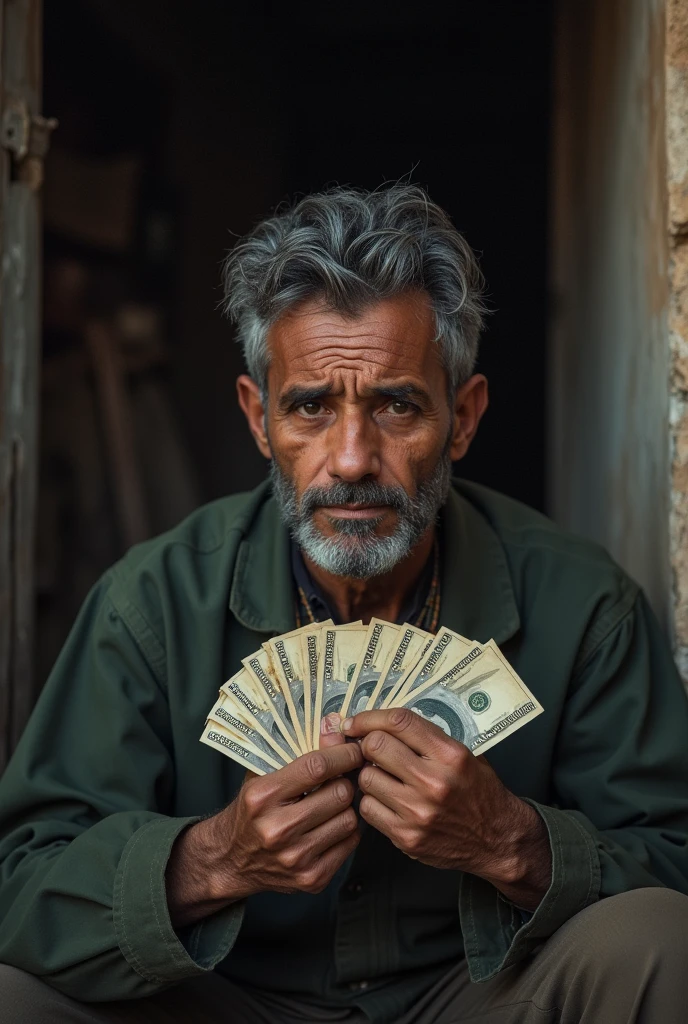 Sad poor man without money
