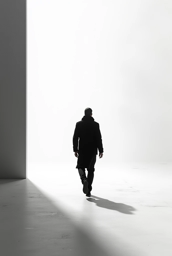 Person walking black and white full body
