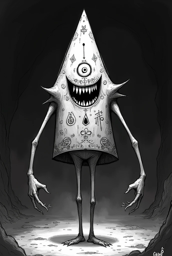 Image of bill cipher in gravity falls but drawing no colouring don't make it look like made from AI