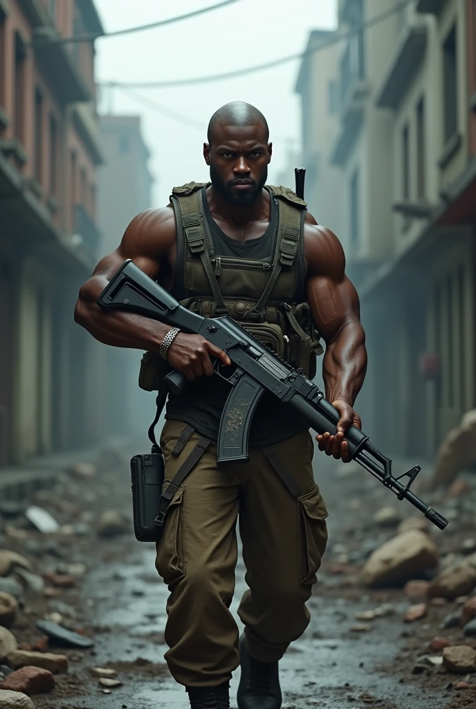 create a black male survivor with an ak47 in raccon city