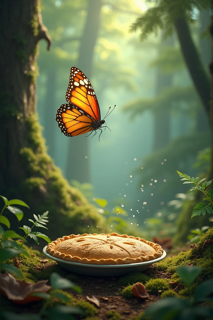 Butterfly flying on salty pie in the forest