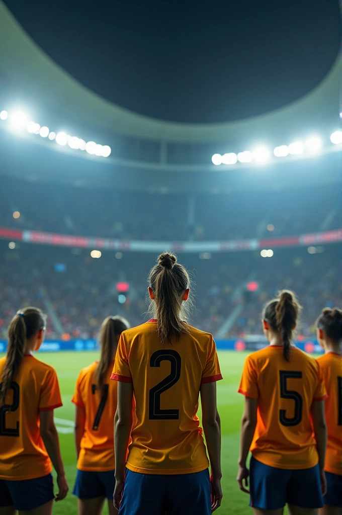Spanish women's football team, looking at the stands that are empty