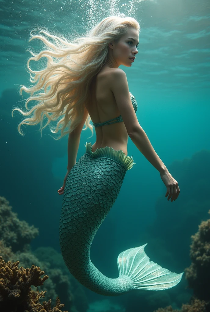(professional photos:1.3) ฟูจิ X-T3, 35 mm lens ((นางmermaidว่ายไปทั่ว)) (realistic:1.3) Photographs of the most beautiful artwork in the world,(((blonde hair))), (( ดวงตาbrown)), brown, white people, ((long mermaid tail)), (((details mermaid fins))), full body, sport, feature: Smooth and shiny, ((Epic mermaid Fantasy long hair in dynamic pose, Full tail, Great location, Beautiful desolate environment)), full body, topless, 8k unity render, Action shock, hair follicles, Heavy shading, details, details face, (lively, ถ่ายภาพrealistic, realistic, Amazing, dark, Sharp focus, 8ก), (Fish scales:1.4), ((((หางนางmermaid)))), (complicated:1.4), deteriorate, (มีdetailsสูง:1.4), Digital Painting, Displayed with octane value, art station, concept art, smooth, Sharp focus, illustration, Art Anointing, (sloppy:0.23), (world class illumination, studio lights, Volumetric light), Underwater, ocean, Plotter, Fantasy, mermaid, ((sea background:1.3)),CGS Society,art station, Surrounded by a multitude of colorful coral reefs,