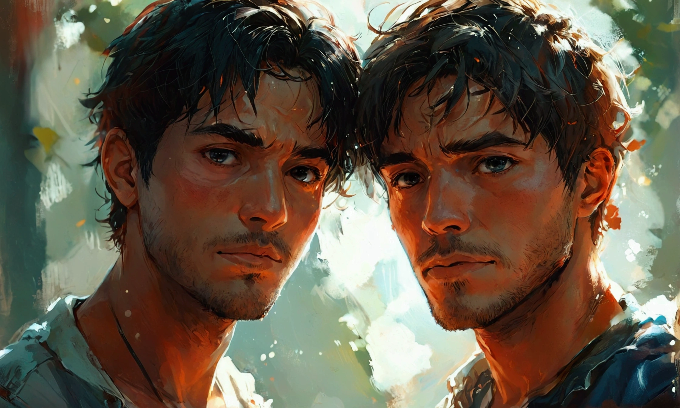 two men friends talking,manga style art