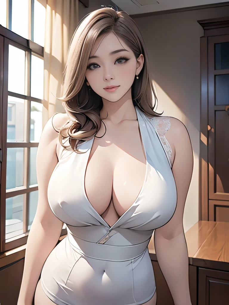 Perfect natural light、8K High Resolution、High resolution、Beautiful woman、masterpiece、Light hair color、Beautiful Mature Woman、Open chest