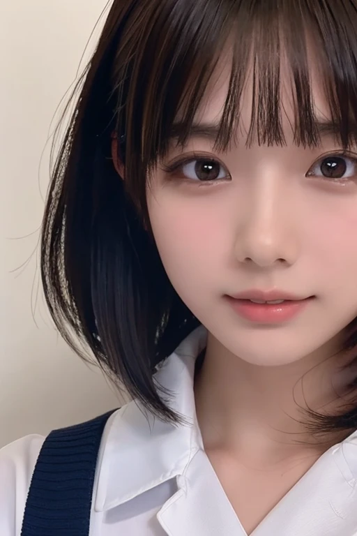 ((masterpiece, Highest quality, High resolution)), 1 Japanese girl, (Realistic: 1.4), Selfie、Selfieする、Great face, 15 years old, Grit your teeth、Glossy lips、short hair, (Beautiful Hair:1.5),Sailor suit、School classroom, Side angle, Highly detailed CG composite 8K wallpaper, High resolutionのRAWカラー写真, Professional photography, Light, BackLight, dream-like, impressive, Written boundary depth, (Face close-up:1.5)