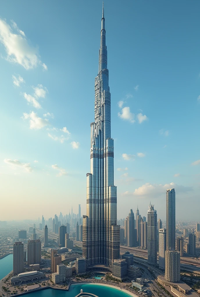 Burj khalifa in Dubai that in body with text "I Love Nasahath Afla" and showing it to the viewer