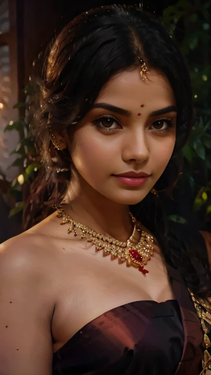 a beautiful indian woman in traditional saree, detailed face, long eyelashes, beautiful eyes, delicate features, intricate saree design, colorful traditional jewelry, soft lighting, cinematic composition, highly detailed, photorealistic, 8k, masterpiece