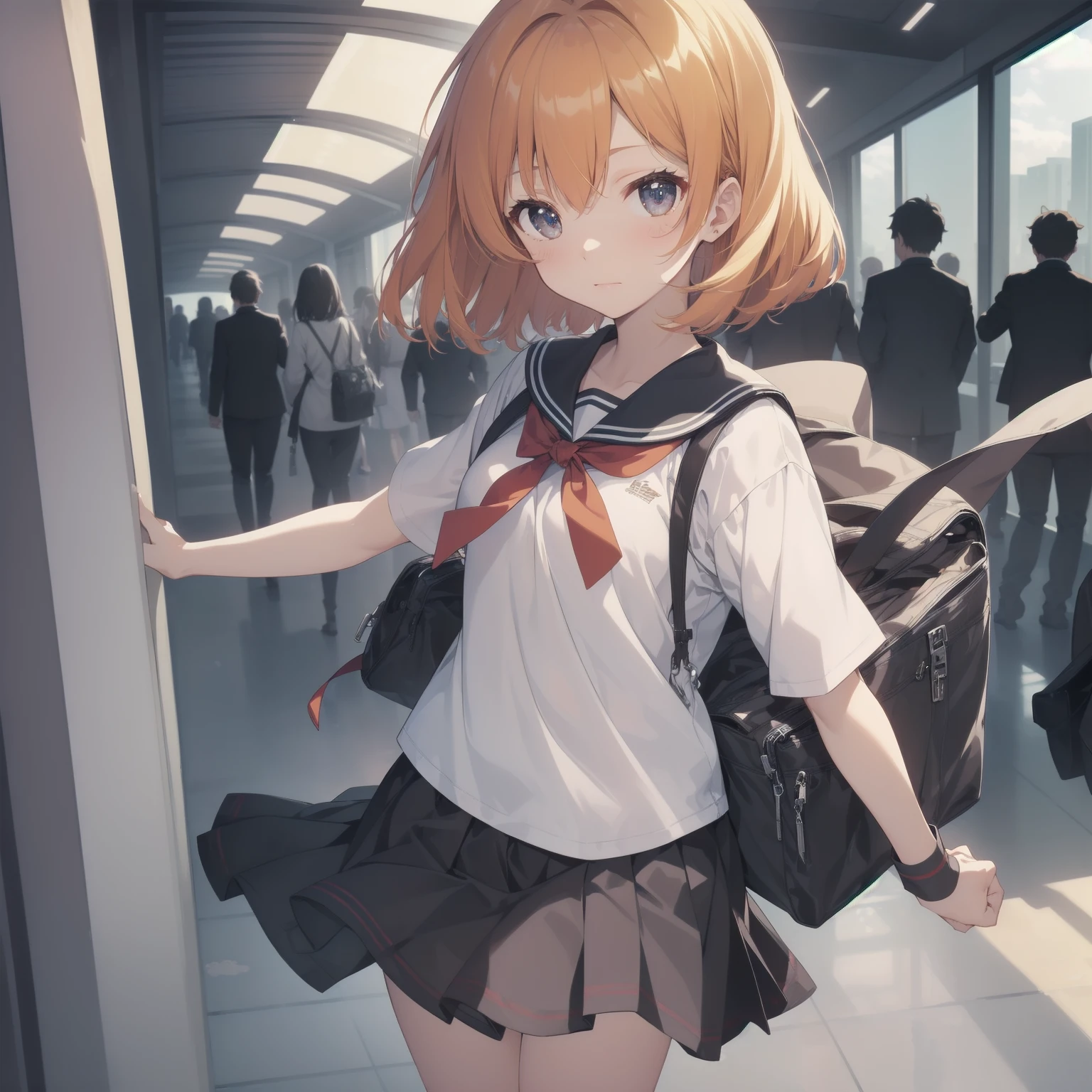 ultra-absurdres-Top quality by artist God, ultra-detailed, high resolution, anime moe artstyle, best anime 8k konachan wallpaper, pixiv contest winner, pool:2810, perfect anatomy,break, 1girl, (Please draw a girl walking sleepily to school alone. )break,(Solo,little female, 13-year-old:1.3),Full limbs, complete fingers,a junior high school student, (very short hair), short cut, flat chest, , small butt, small black eyes, beautiful detailed eyes, well-proportioned iris and pupils, expressive eyes, highres detailed hair, soft expression, salor school_uniform, sailor collar, serahuku, bow, pleated skirt,(Detailed Lighting), (Detailed background), in the School commute route. break,super detailed skin, Best cinematic lighting powered by famous artist, 8k,beauty illustration,photoshop_(medium),very aesthetic,break,((artist:yd_(orange_maru) )), artist:clamp ,artist:carnelian ,artist:kantoku ,