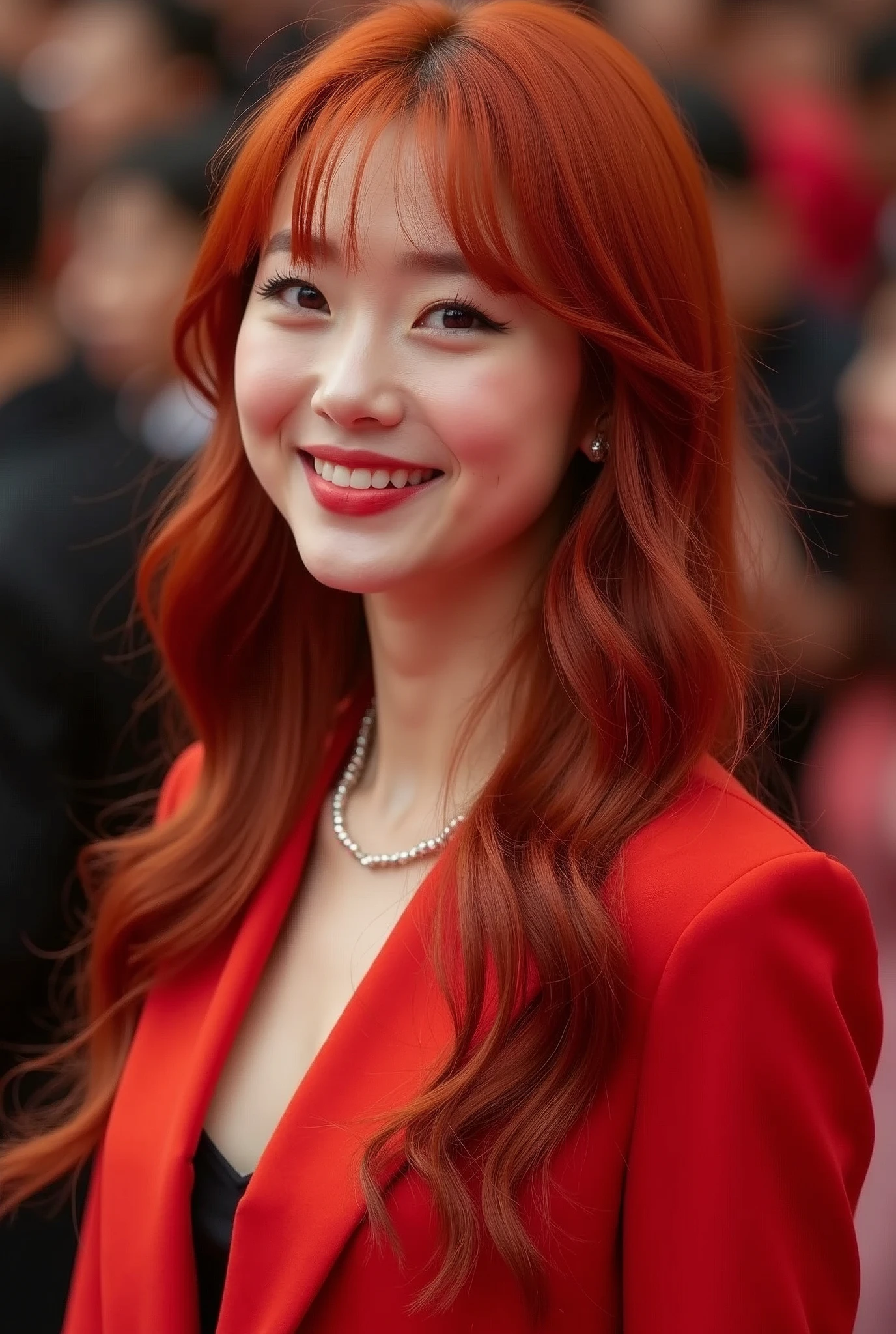 An idol, Red hair, Korean at an awards ceremony 