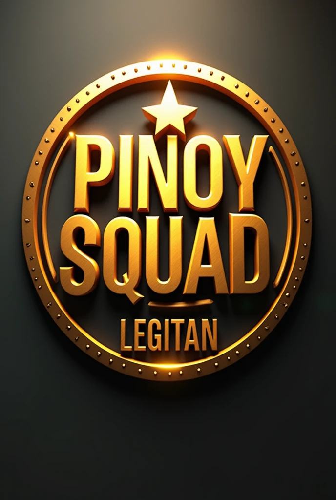 Create logo cyrcle 3d gold dynamic font with shoadow name "PINOY SQUAD LEGITAN PSL "