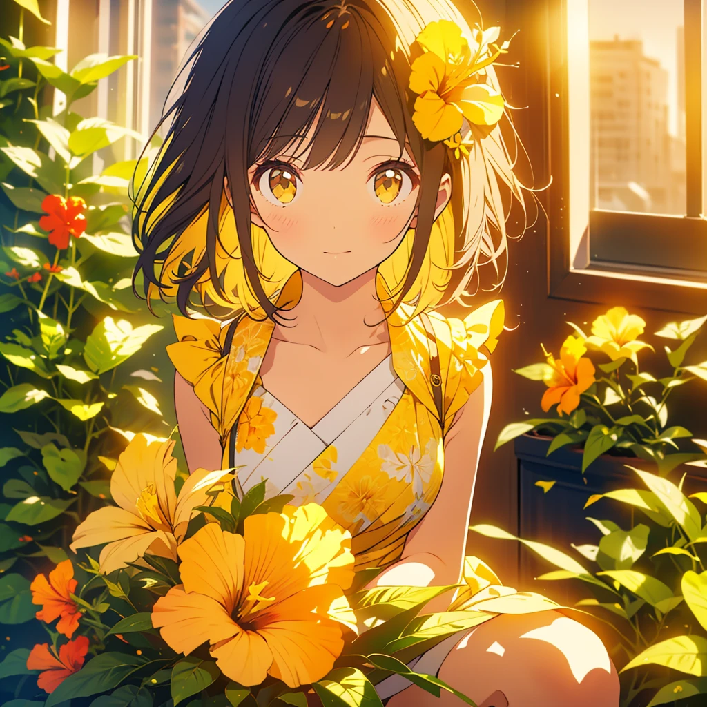 Yellow hibiscus、girl