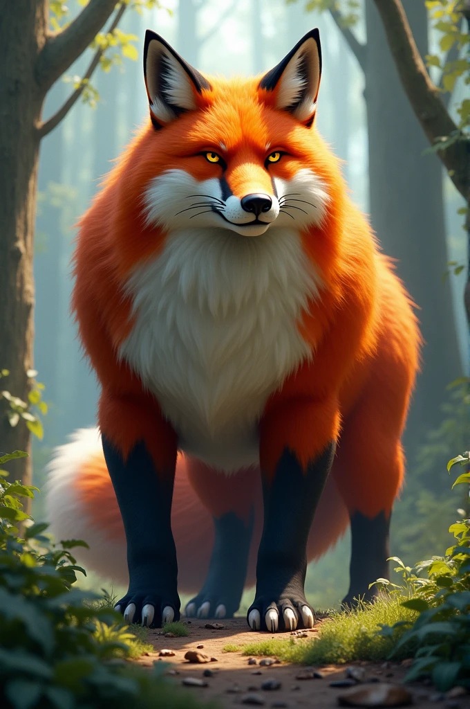 a furry fox, bulky body