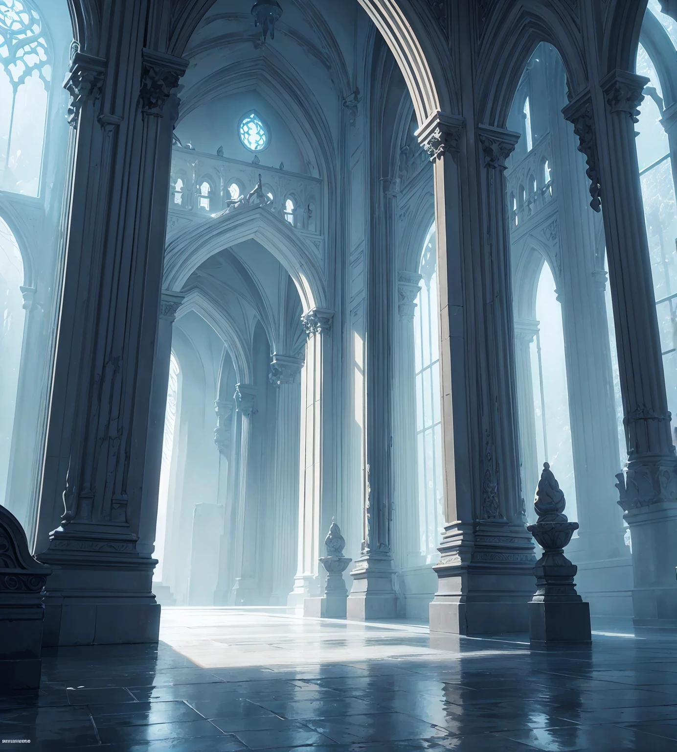 A serene and mysterious dungeon landscape, with a silver moon shining brightly overhead, creating a magical and ethereal atmosphere. The scene is filled with intricate architectural details, ornate columns, and towering arched doorways. Glowing crystals and shimmering pools of water add to the enchanting ambiance. Mist swirls around the sanctuary, lending an air of mysticism and wonder. The overall composition is breathtaking, with a sense of grandeur and ancient power.

realistic, photorealistic, photo-realistic:1.37, best quality, 8k, highres, masterpiece:1.2, ultra-detailed, extremely detailed, extremely detailed architecture, glowing crystals, shimmering water, ornate columns, towering arched doorways, mist, silver moon, ethereal, mystical, serene, mysterious, dungeon, sanctuary, landscape, fantasy, cinematic