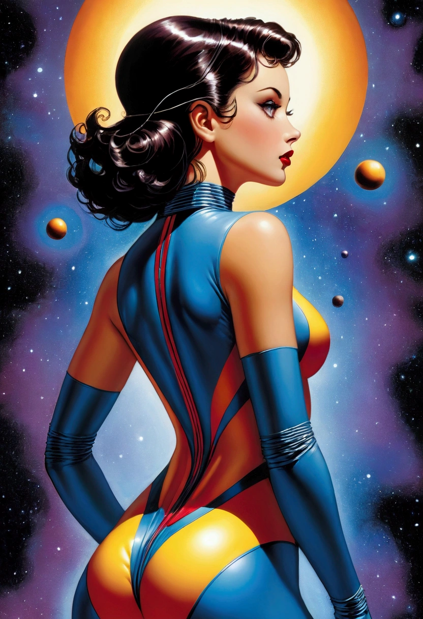 ((Inspired by Joe Jusko)), American comics, Thriller Space, 1 Girl, (Rear view),Bauhaus, shape, Wire, Abstract,best quality, masterpiece, high resolution,