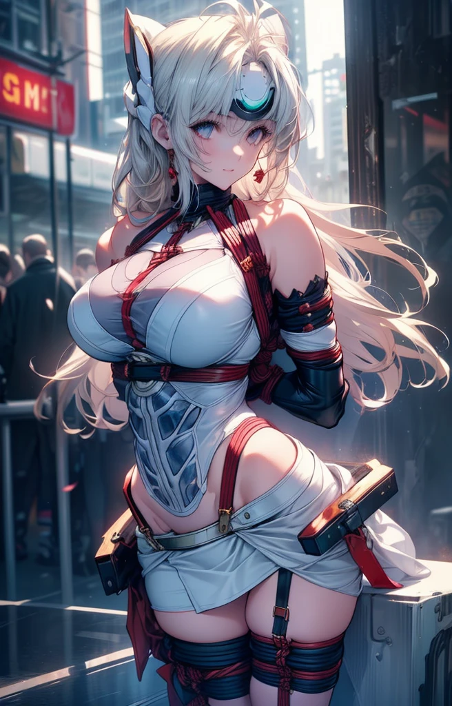 (masterpiece:1.2, Highest quality), (Realistic, photoRealistic:1.4), Beautiful illustrations, (Natural Side Lighting, Cinema Lighting), Looking at the audience, Upper Body, (Front view), 1 girl, Perfect Face, Symmetrical cute face, Glowing Skin, Baby Face, Long eyelashes, (Large Breasts), (Wide Hips),Beautiful Hair, Beautiful Face, Beautiful and beautiful eyes, Beautiful body, Beautiful breasts, Beautiful thighs, Beautiful legs, Beautiful fingers,(Beautiful views),(Cute Smile:1.2, Superior),Knee socks,Layered skirt,(Clothing Belt:1.5),((Sexy Bondage Cosplay:1.5)),Bikini Tops