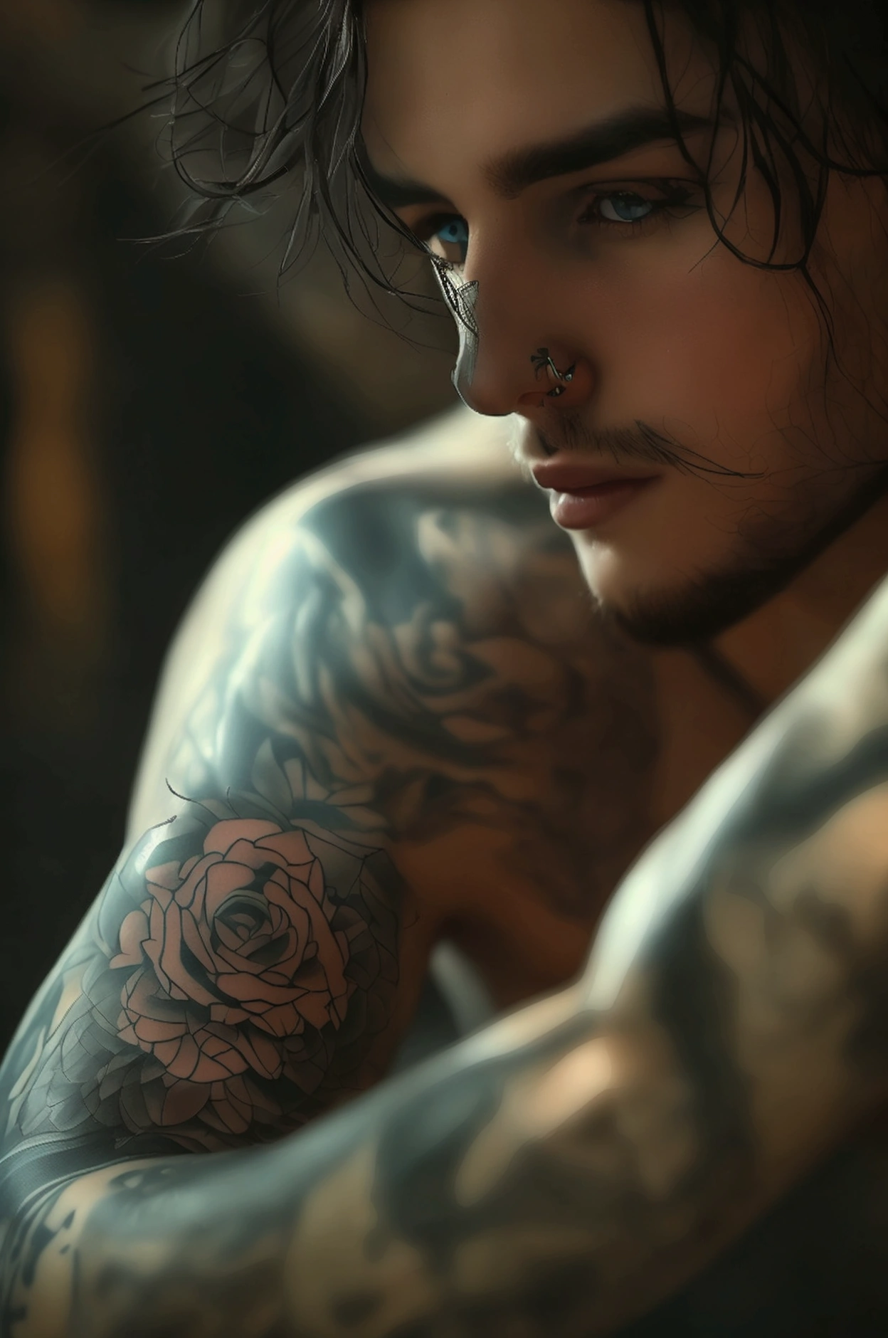 tattoo girl, very beautiful, killer, handsome man, treason, anger, dark background, 8k, dynamic wallpaper, Very delicate, Very dense  