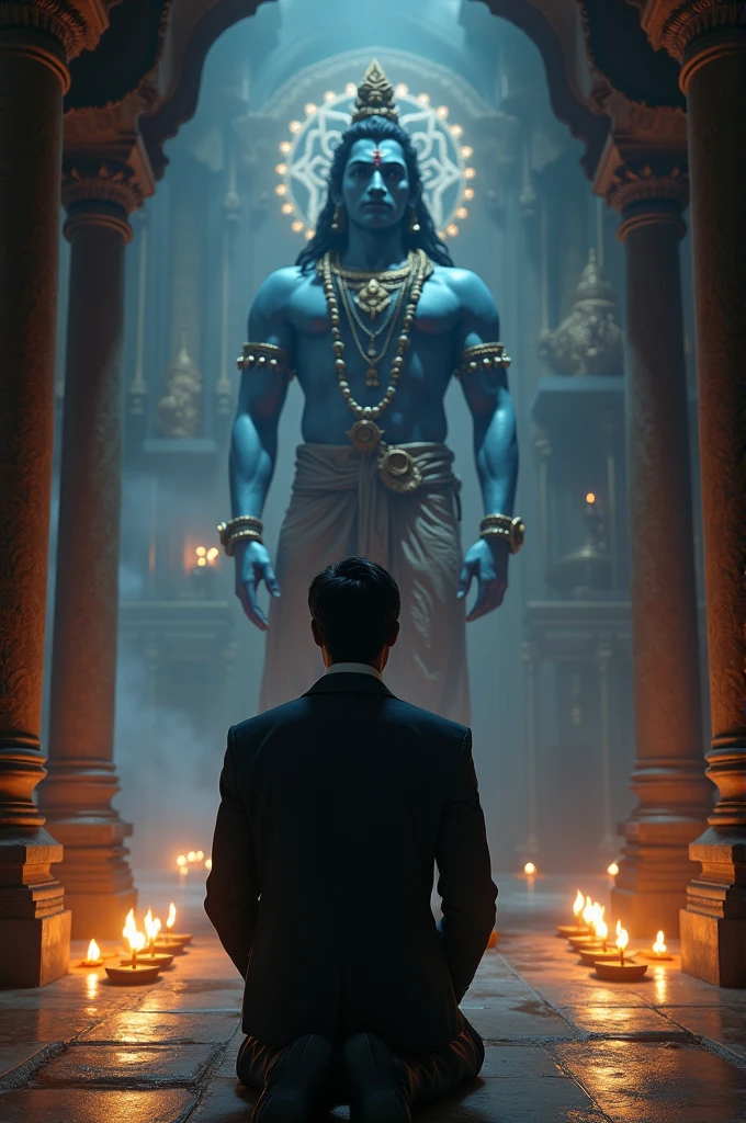 A young bank official thinking about his future to become a police officer & praying to lord shiva who will grant him that wish