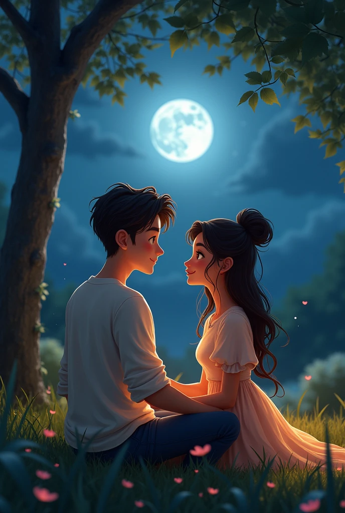 2 friends enjoying the view of moon,the boy name shubham and girl name Ajel 
