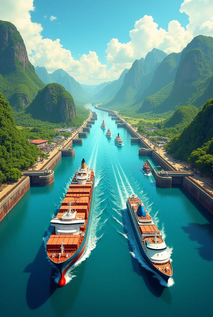 An easy and nice drawing of the Panama Canal that doesn't look simple but not too busy either, Let the drawing come to life