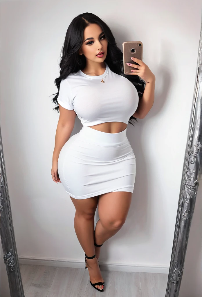Jupe noir sexy, grosse cul, gros sein, t-shirt blanc