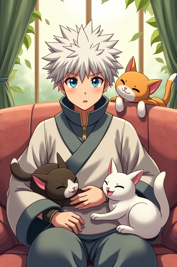 Gojo with a cat and dog