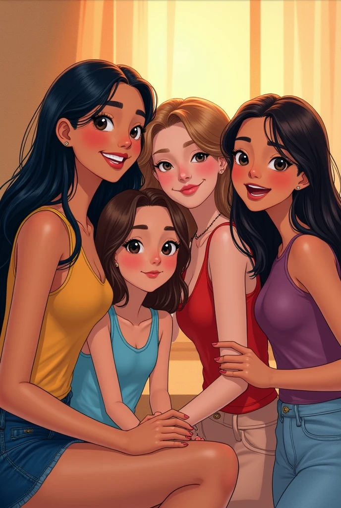 Send me a picture of girls thats means they are best friend
1st girl:fair skin tone and long black hair
2nd girl:in the middle of fair skin tone and middium skin tone and short hair
3rd girl:medium skin tone and shoulder lenth hair 
4th girl:medium skin tone and long hair