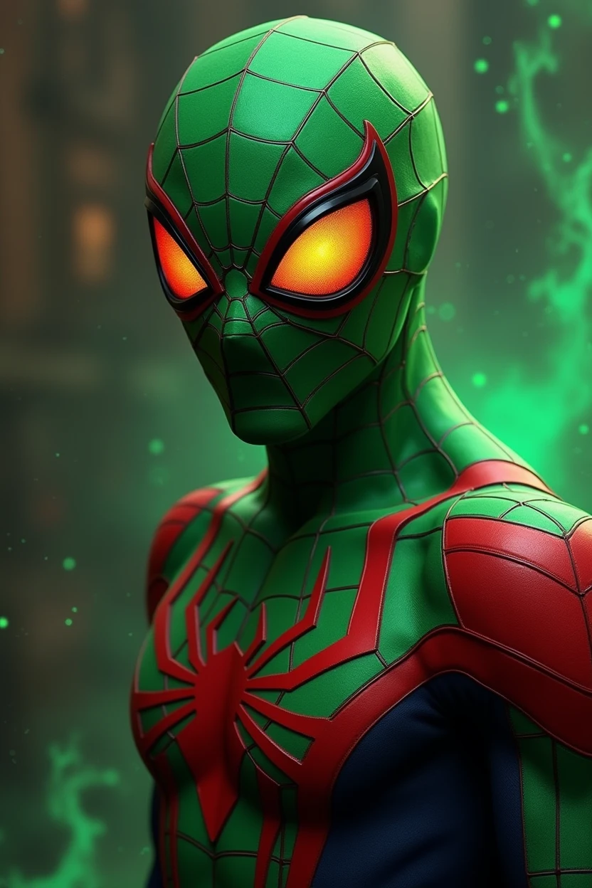 Spiderman　green　Orange eyes　evil