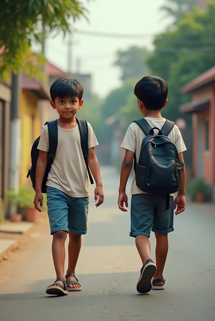 n Indian young boy going to tuition in different angles front and back