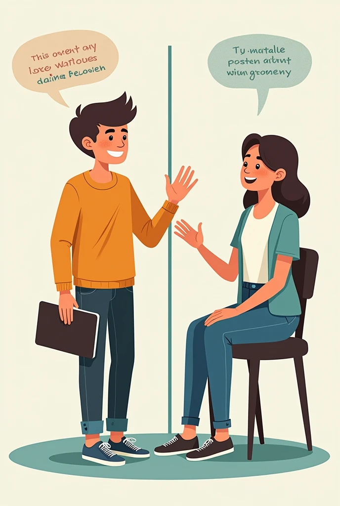 Create an illustration showing the sociocritical division of standard education and the other side, an inclusive auditory education without texts.