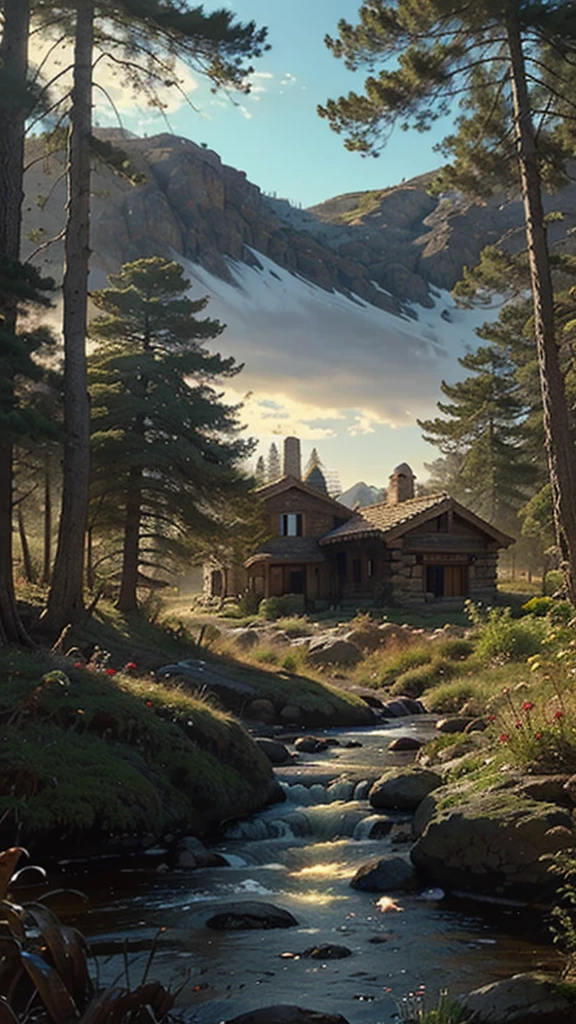 Landscape of a moor in two paintings where there are many water sources, Frailejones and a house